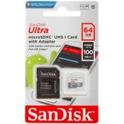 Карта памяти microSDXC 64Gb SanDisk Class10 UHS-I Ultra 100MB/s с адаптером