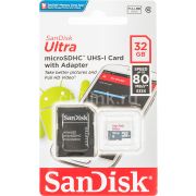 Карта памяти microSDHC 32Gb SanDisk Class10 UHS-I Ultra Android 80MB/s с адаптером