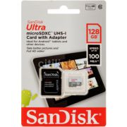 Карта памяти microSDXC 128Gb SanDisk Class 10 UHS-I Ultra Light, 100 МБ/с, переходник SD